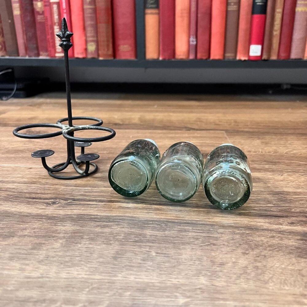 Vintage Mason Jar Salt, Pepper, Spice Holder with Iron Caddy - Picture 5 of 11